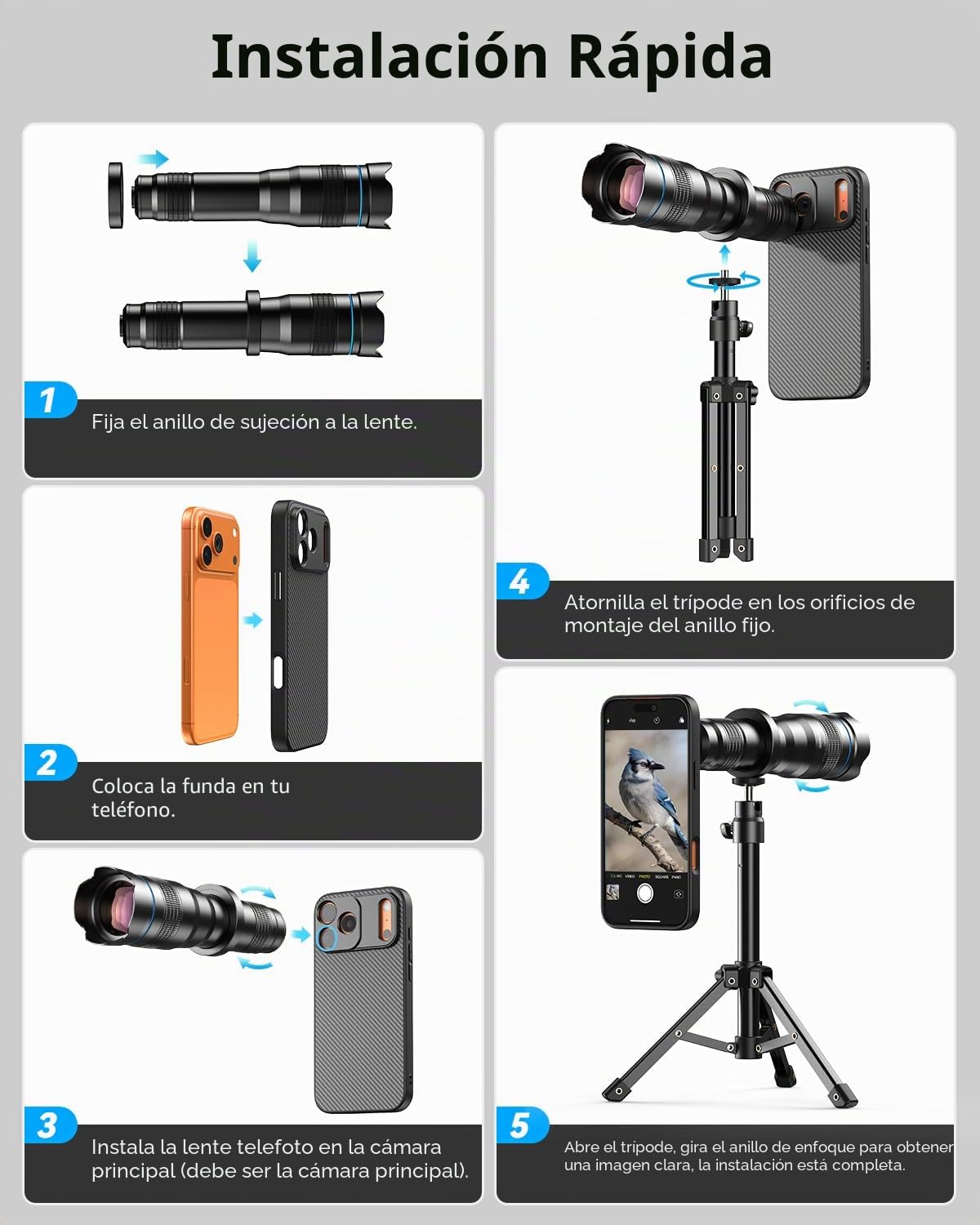 APEXEL Teleobjetivo Portátil con Funda Integrada para S25U – Objetivo 36x con Soporte para Trípode