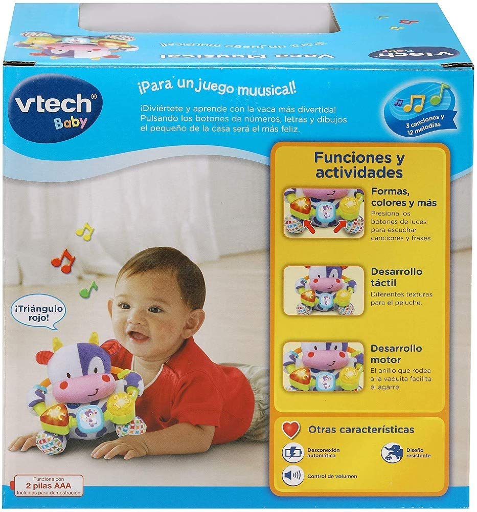 VTech-Baby Vaca muusical Peluche Interactivo de Bebe con Suaves, 3-24 Meses, Multicolor, única (3480-166022)