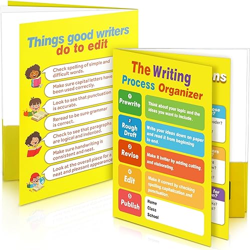 Ctosree 12 carpetas de bolsillo para proceso de escritura, proceso de escritura, carpetas laminadas para estudiantes, carpetas escolares con