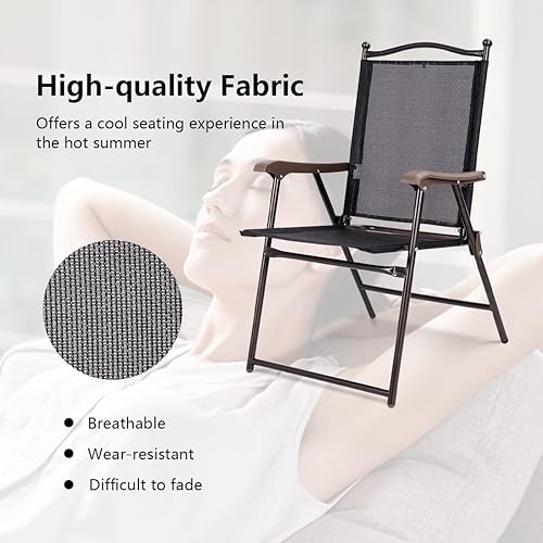 Miniatura 8 de SILKYDRY Juego de 4 sillas plegables de patio, sillas reclinables ajustables y resistentes, sillas de comedor portátiles con marco de metal con