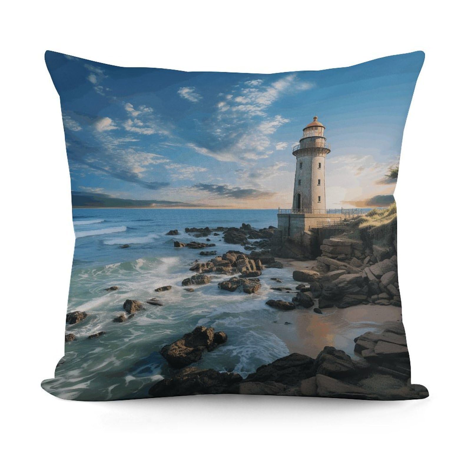 VstaDank Decorative Beach Lighthouse Throw Pillow Covers Luxury Soft Pillowcases Fluffy Plush Accent Pillow Cases Personalized Square Lumbar Pillows Shells for All Seasons 18" X 18"