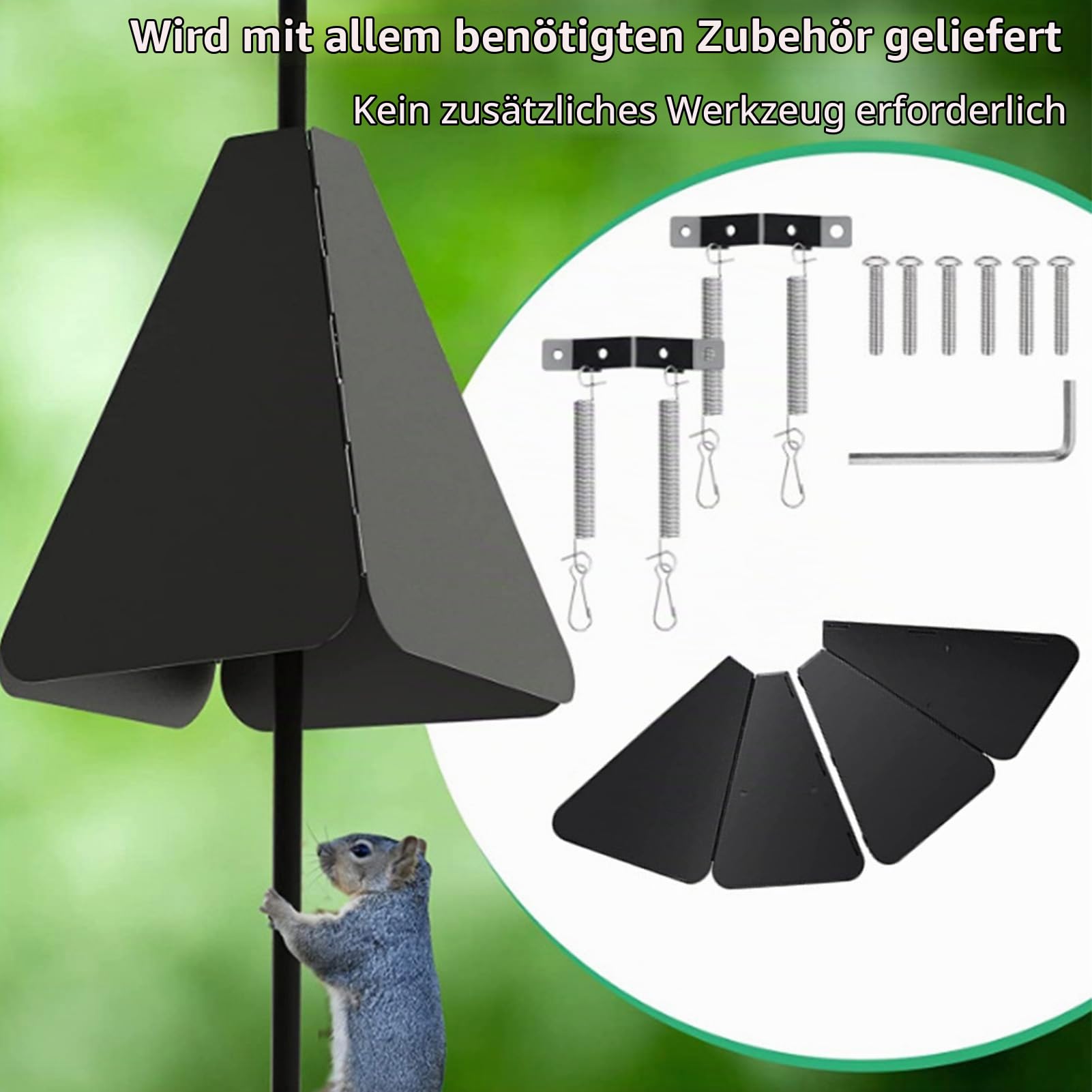 Eichhörnchenschutz, Vogelfutterstelle, effektiver Schutz, Außenschutz für Vogelfutterstangen, naturnahe Lösung für den Garten