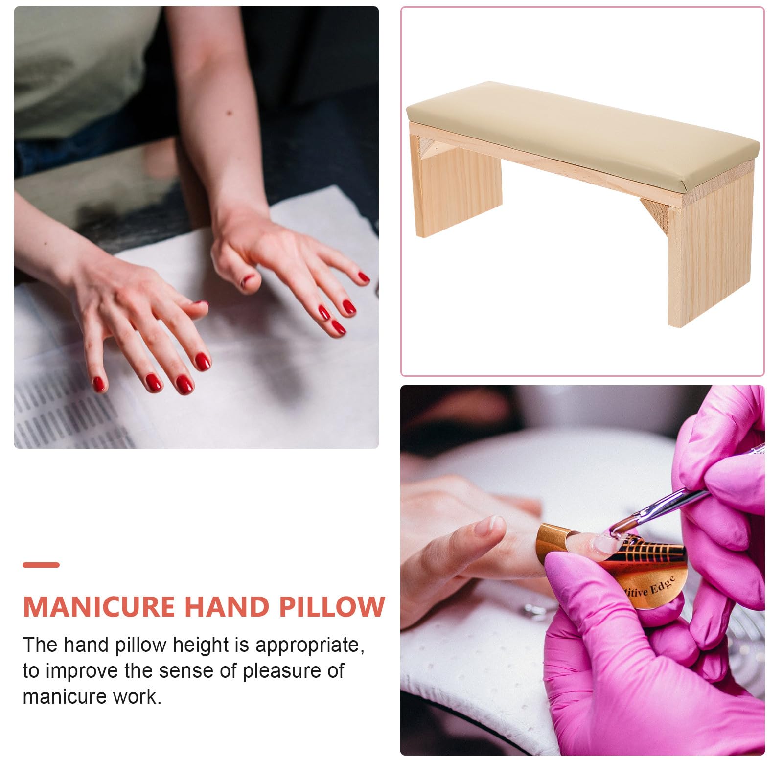 Cuscino per Mani in Legno Beige Multifunzionale per Manicure, Poggiamani Stabile per Saloni di Bellezza e Formazione Unghie