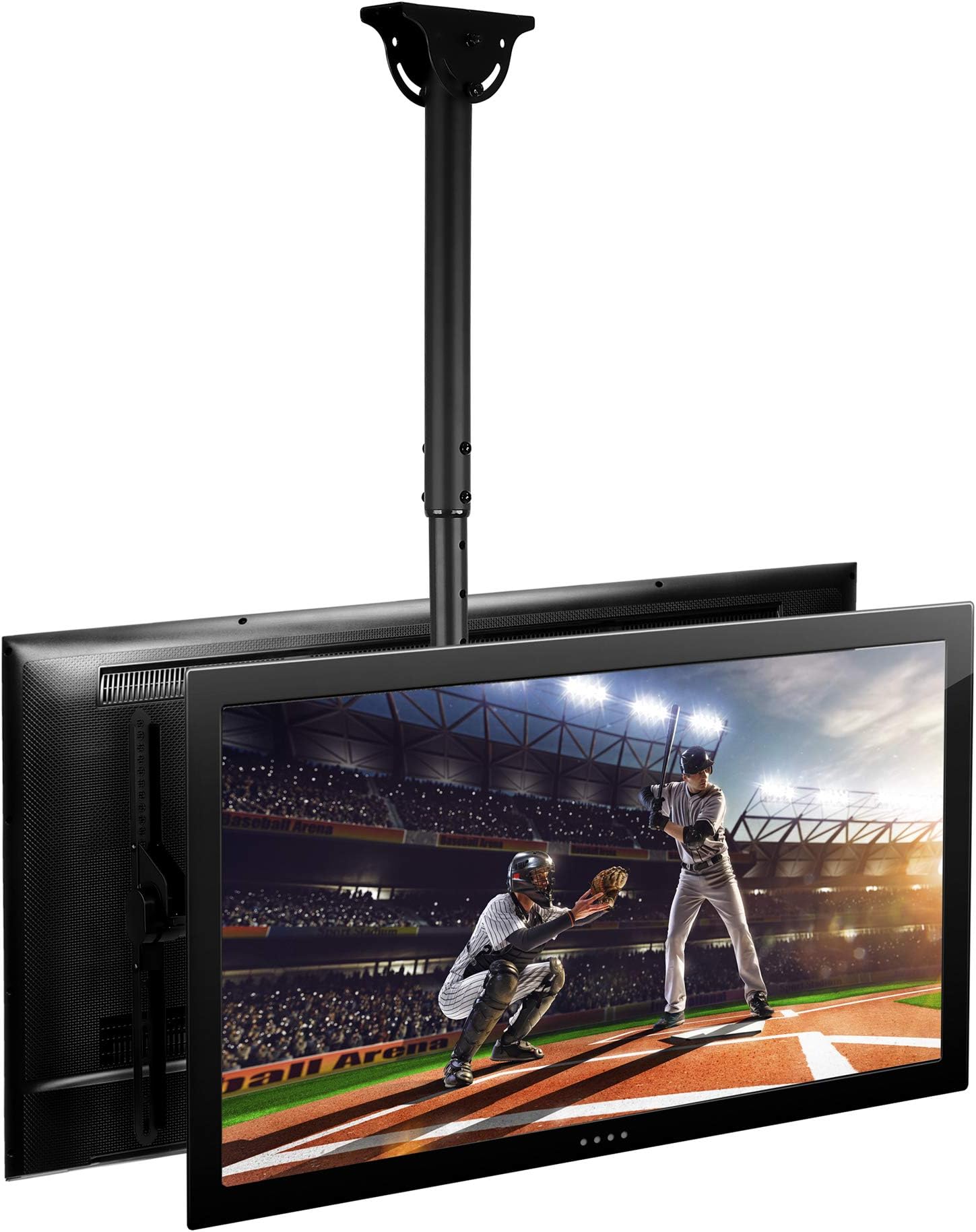 Mount-It! Dual TV Ceiling Mount for 32โ70โ Screens โ Back-to-Back Drop-Down Bracket for 2 TVs, Heavy-Duty 99 lbs Capacity, Swivel, Tilt, Height Adjustable, Vaulted Ceiling Compatible