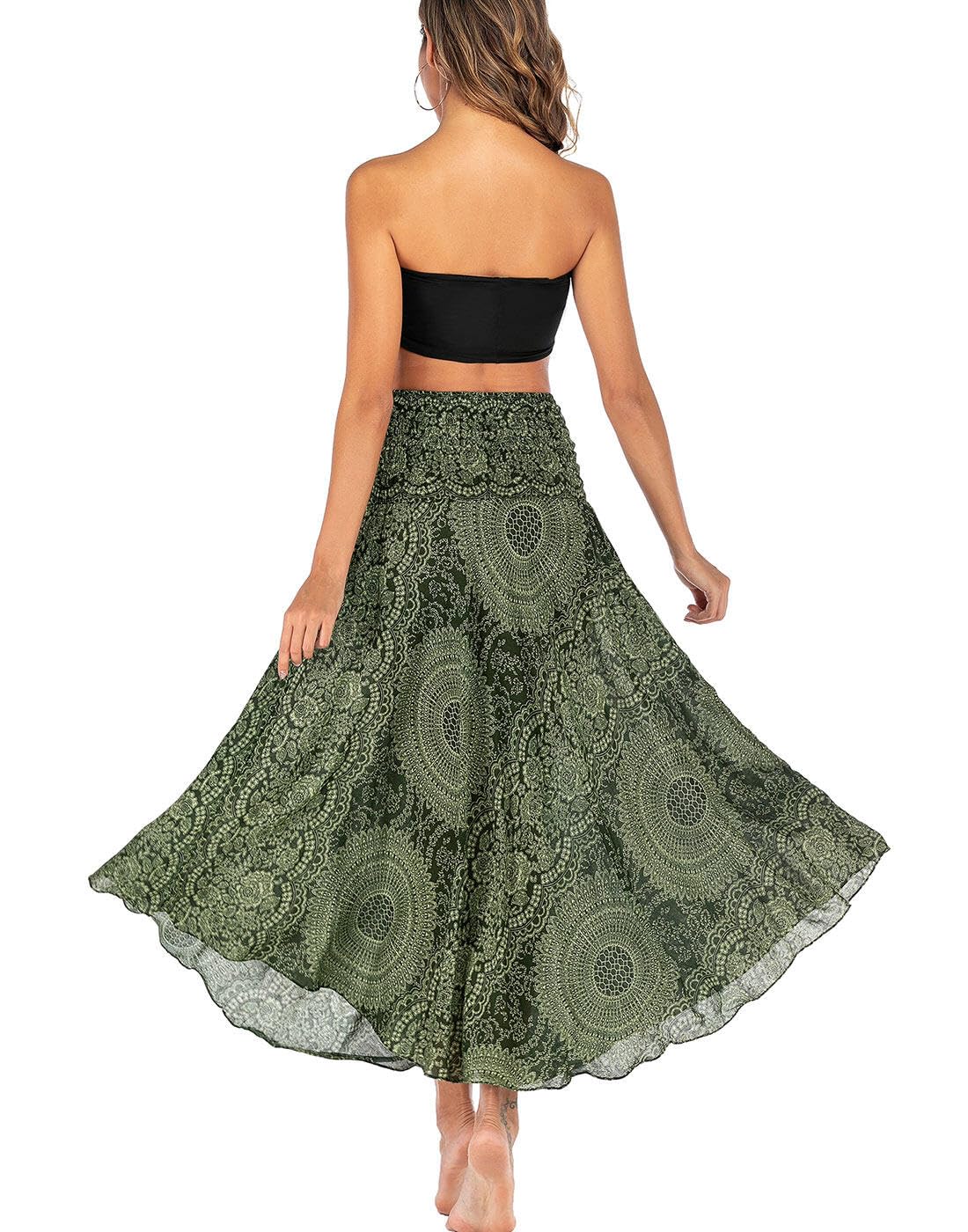 FEOYA Donna Gonna Lunga Elegante Abito a Vita Alta Estate Boemia Capestro Abito Spiaggia 2 in 1 Gonne da Mare