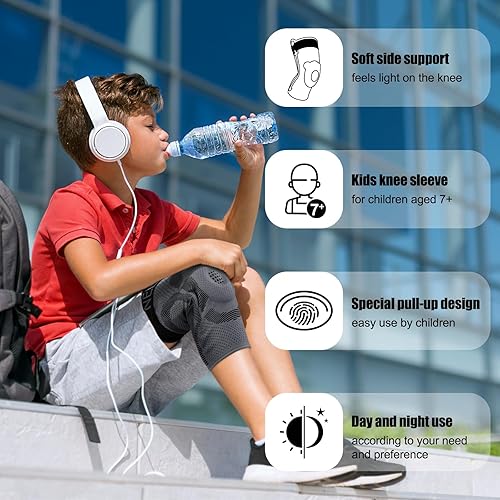 Miniatura 4 de NEENCA Rodillera para niños, rodillera de compresión para niños y niñas. Rodillera infantil con almohadilla de gel para rótula y estabilizadores