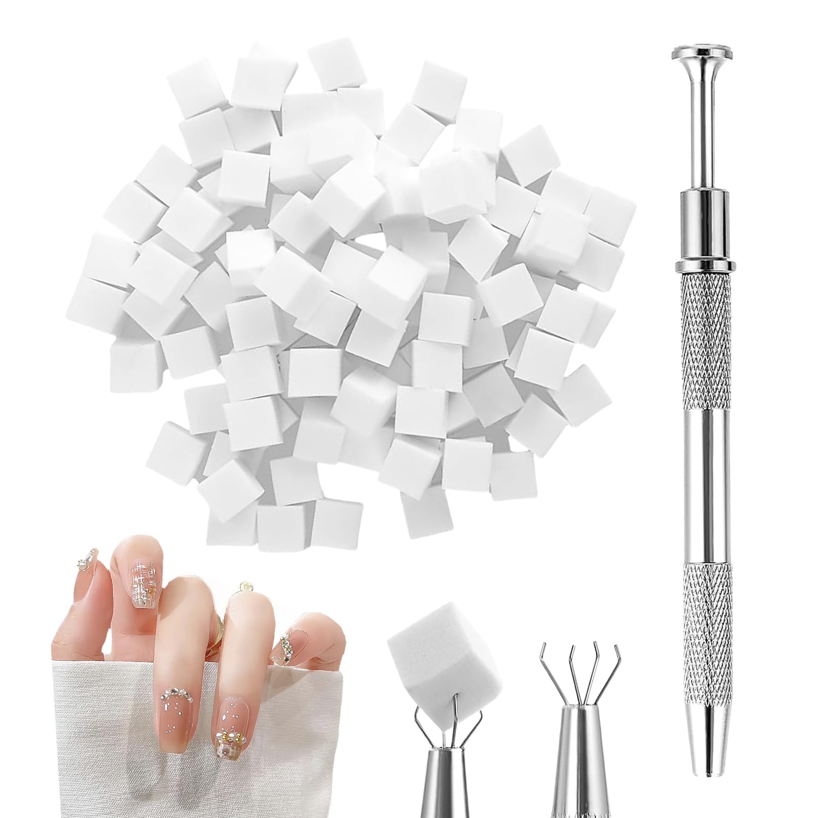 Diffaxy 100 Stk Nail Art Schwamm mit Metallgreifer, Nailart-Zubehör, Rendering-Werkzeuge mit Greifer-Blöcken, Maniküre-Gradient Nail Art Schwamm, für Pinselset, Nägel, Nageldesign-Zubehör