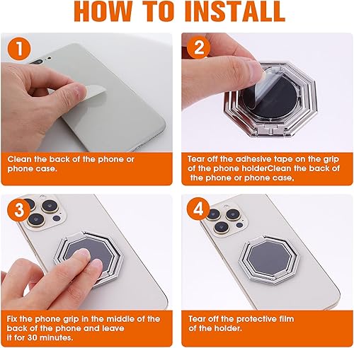 Miniatura 6 de cobee Soporte de anillo para teléfono celular, soporte de dedo de metal con rotación de 360, agarre trasero plegable para teléfono celular, soporte