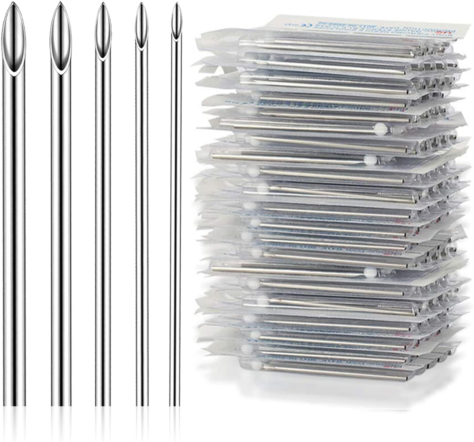YONGDA 50pcs Piercing Needles Kit - Mixed Gauges 12G 14G 16G 18G 20G Hollow Sharp Tips for Ear Nose Lip Belly Cartilage Piercings
