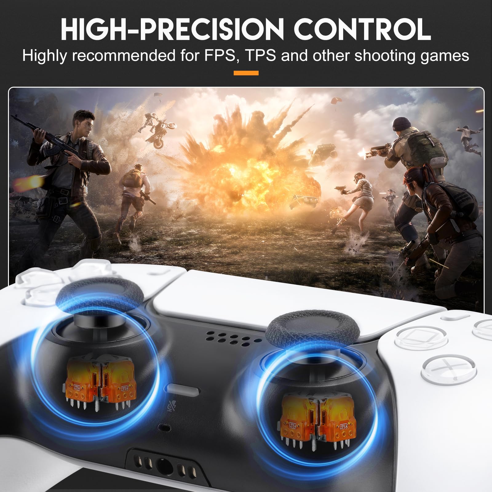 inRobert 4 Pezzi TMR Elettromagnetico Joystick, Accessori di Riparazione Stick Anti-Drift per Playstation 5 Controller, TMR Joystick Ricambio con Cappe Thumbstick (Giallo)