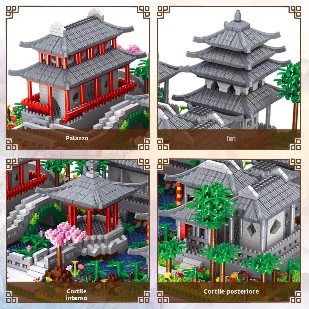 HILKKET Mini Architettura Cinese di Suzhou Garden, 3930 PCS Suzhou Garden Micro Mattoncini da Costruzione con Luci, Classico Cinese Suzhou Costruzioni per Casa Bonsai