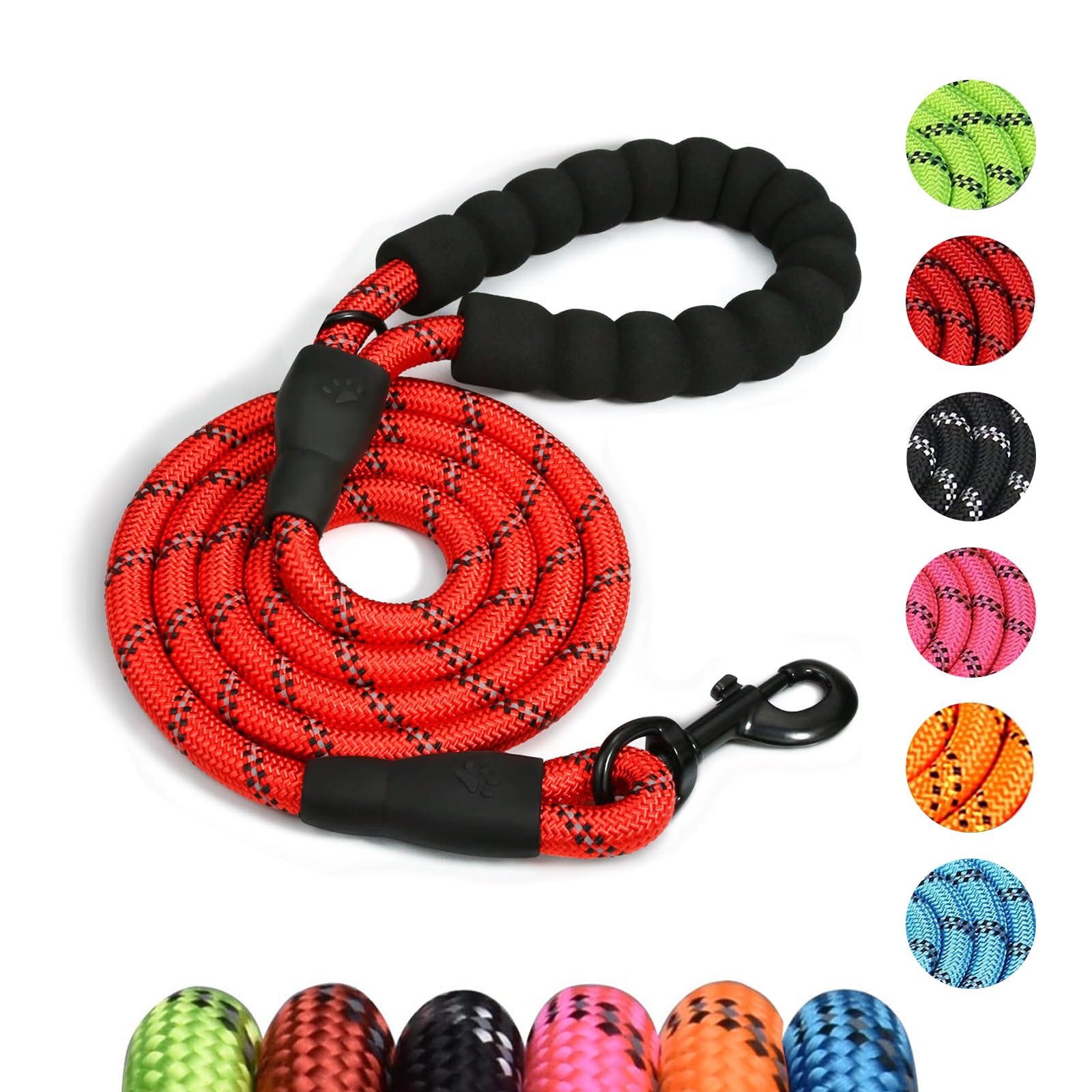 Ledeak Reflective Dog Lead - 2m Nylon Anti-Pull Slip Rope, Soft Padded Handle for Training Small/Medium/Large Puppies (Red)