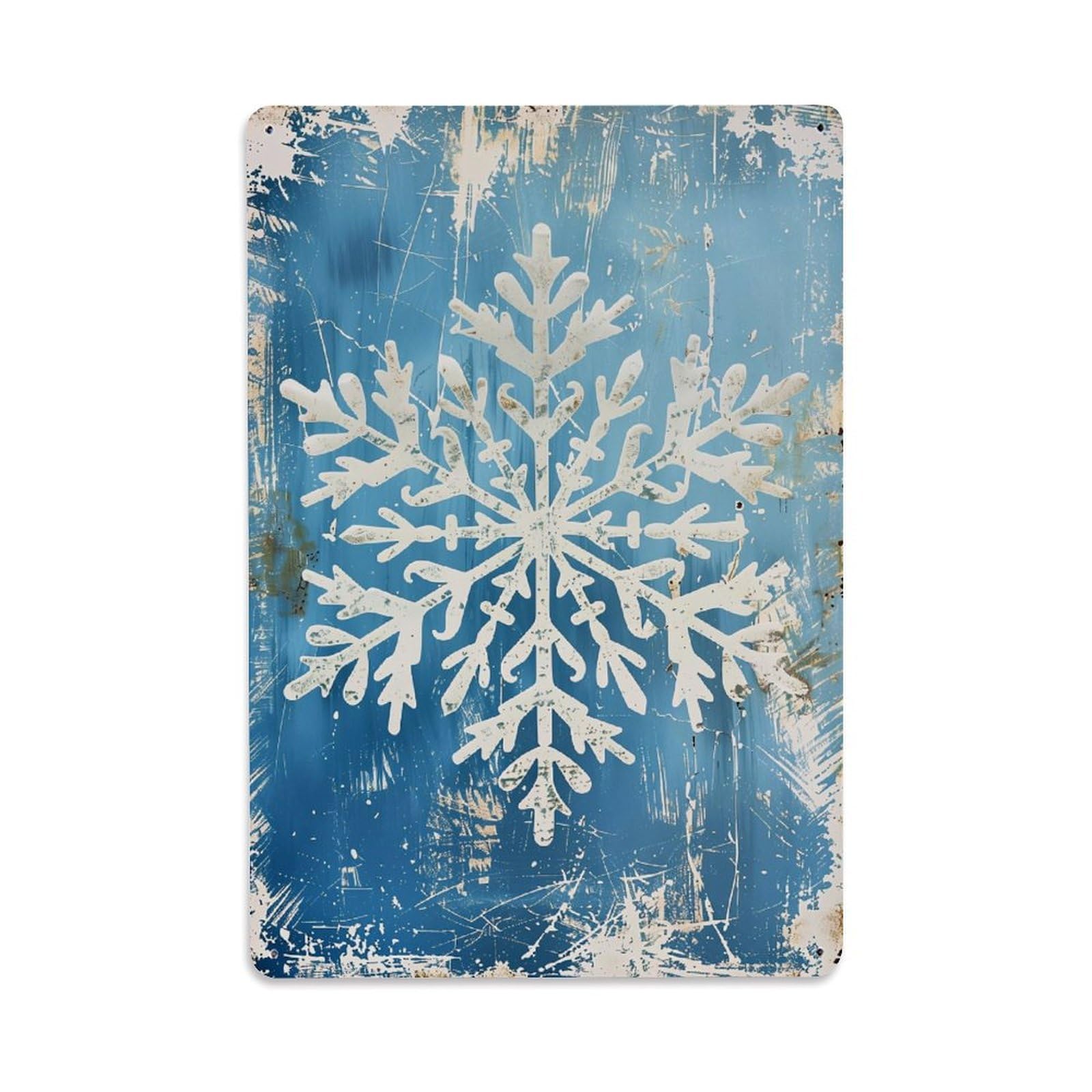 Jdyaojiesheng Vintage Snowflake Pattern On Blue Background Tin Sign Retro Metal Wall Decor Metal Poster, Home Bar Garage Farmhouse Cafe Wall Art Decoration 8X12inches