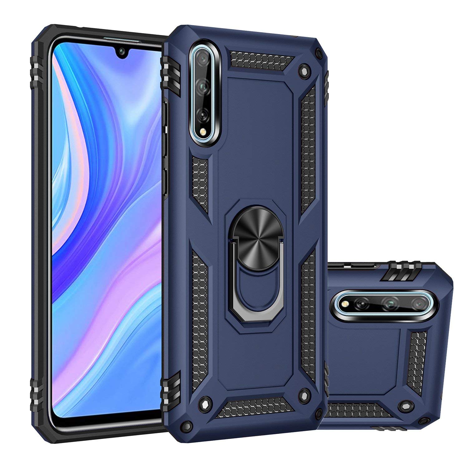 MOONCASE Y8p Case, Hybrid 2 in 1 Case PC + TPU Rugged Armor with Kickstand Shockproof Protective Cover for Huawei Y8p 6.3" -Blue