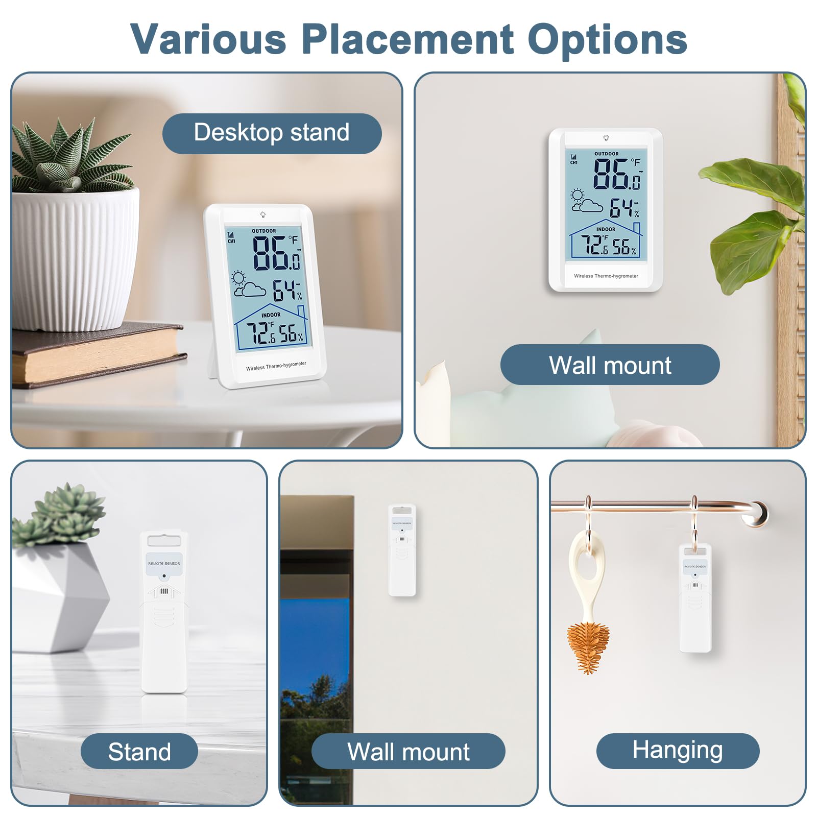 Thermomètre d'intérieur et d'extérieur sans fil, hygromètre numérique précis, température et humidité, portée de 100 m, thermomètre intérieur et extérieur pour la maison et la terrasse