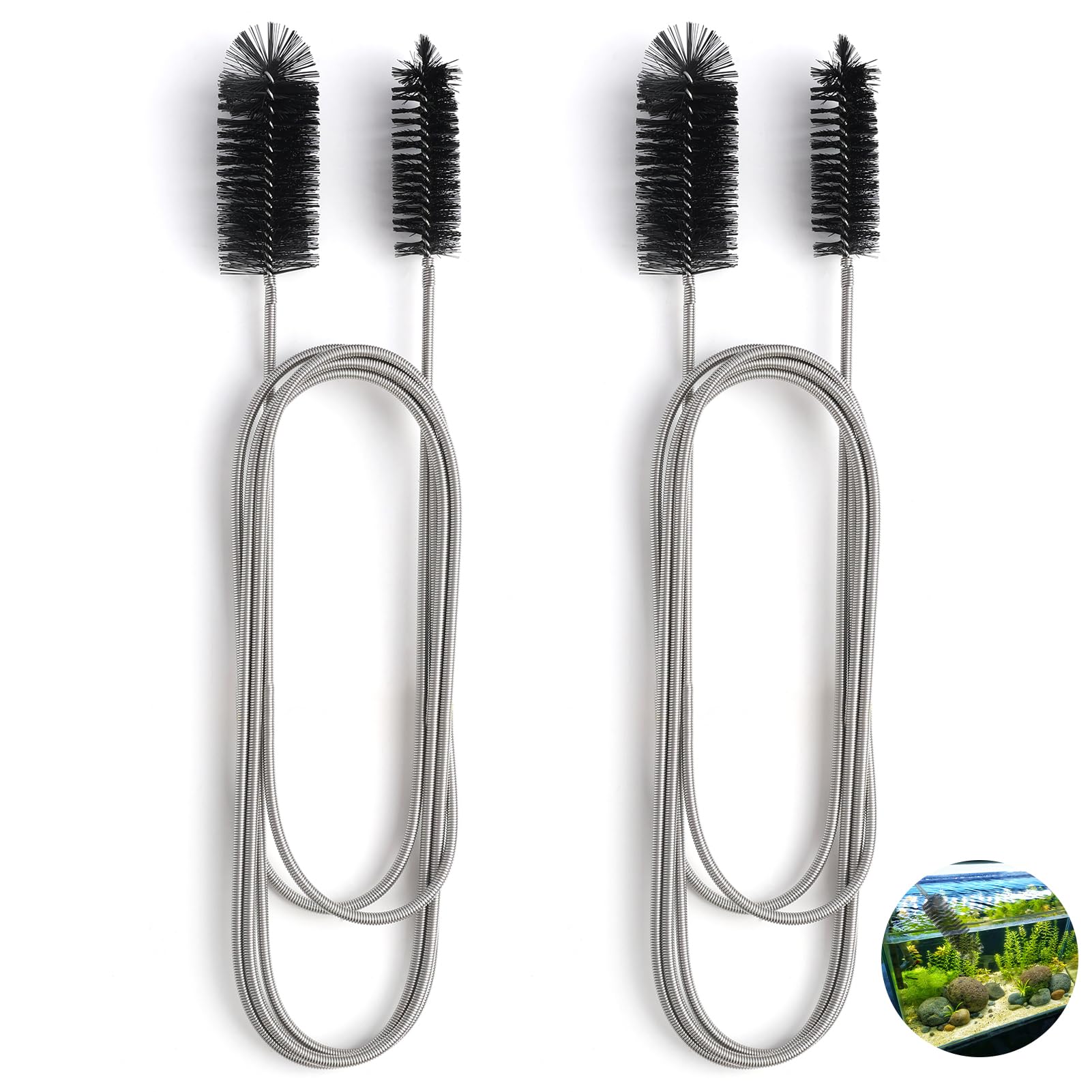 2PCS Schlauchbürste, Flexible Reinigungsbürste Doppelkopf 200 cm, Abflussbürste lang für Waschbecken, Aquarium, Filter, Rohre, Rohrreinigungsbürste & Rohrbürste mit Edelstahlgriff