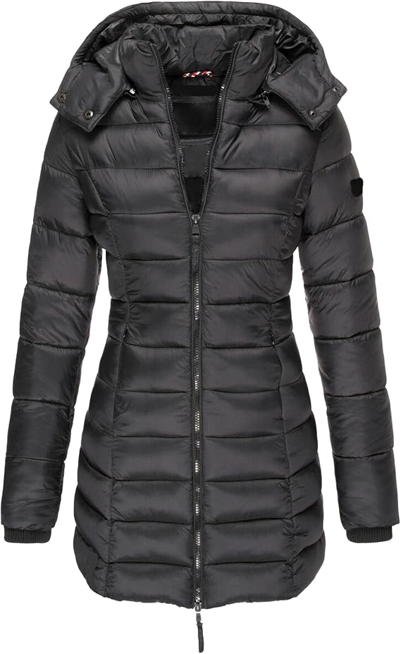 DGHM-JLMY 1/2 Pack Women Lightweight Mid Long Quilted Coat With Hood Hooded Winter Down Puffer Coat Slim Fit Down Coats