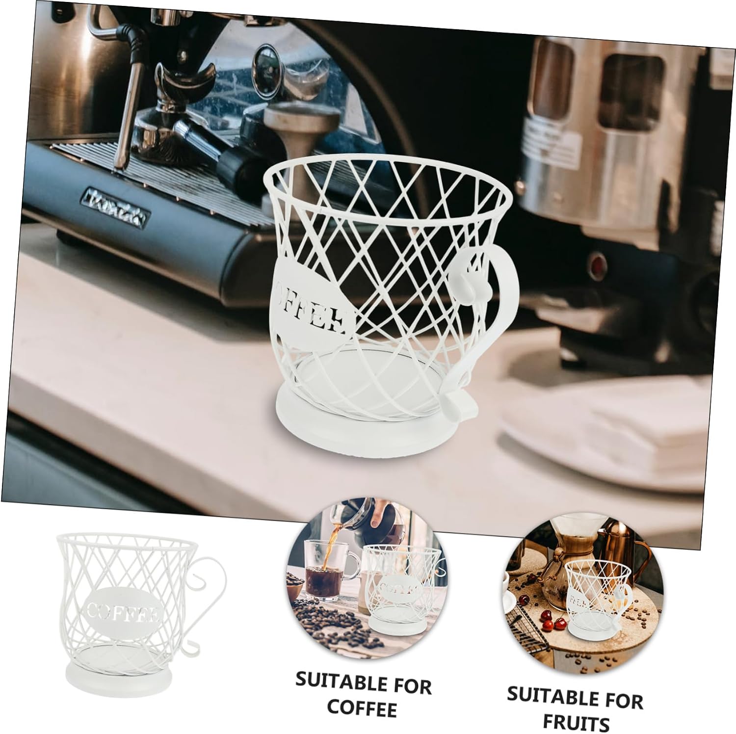 LABRIMP 1pc Metal Storage Basket for Coffee Capsules Sturdy White Organizer for Espresso Mugs Capacity Coffee Holder for Home and Kitchen Use