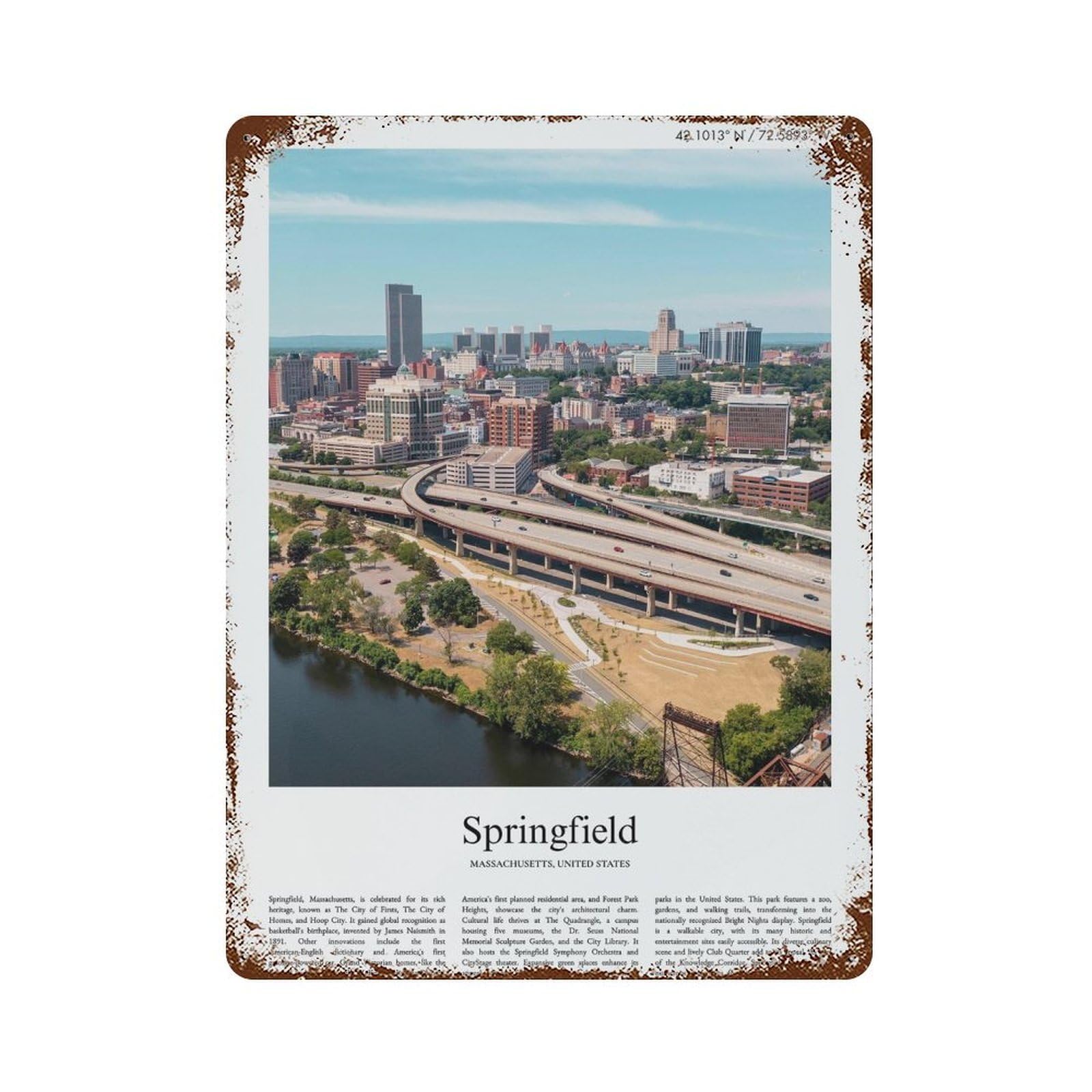 xiaoxiaoshen Springfield Massachusetts, United States, USA City Scenery Wall Decor Art Metal Tin Poster Modern Home Decor Art Home Bar Shop Decorations Vintage Sign 40x30cm