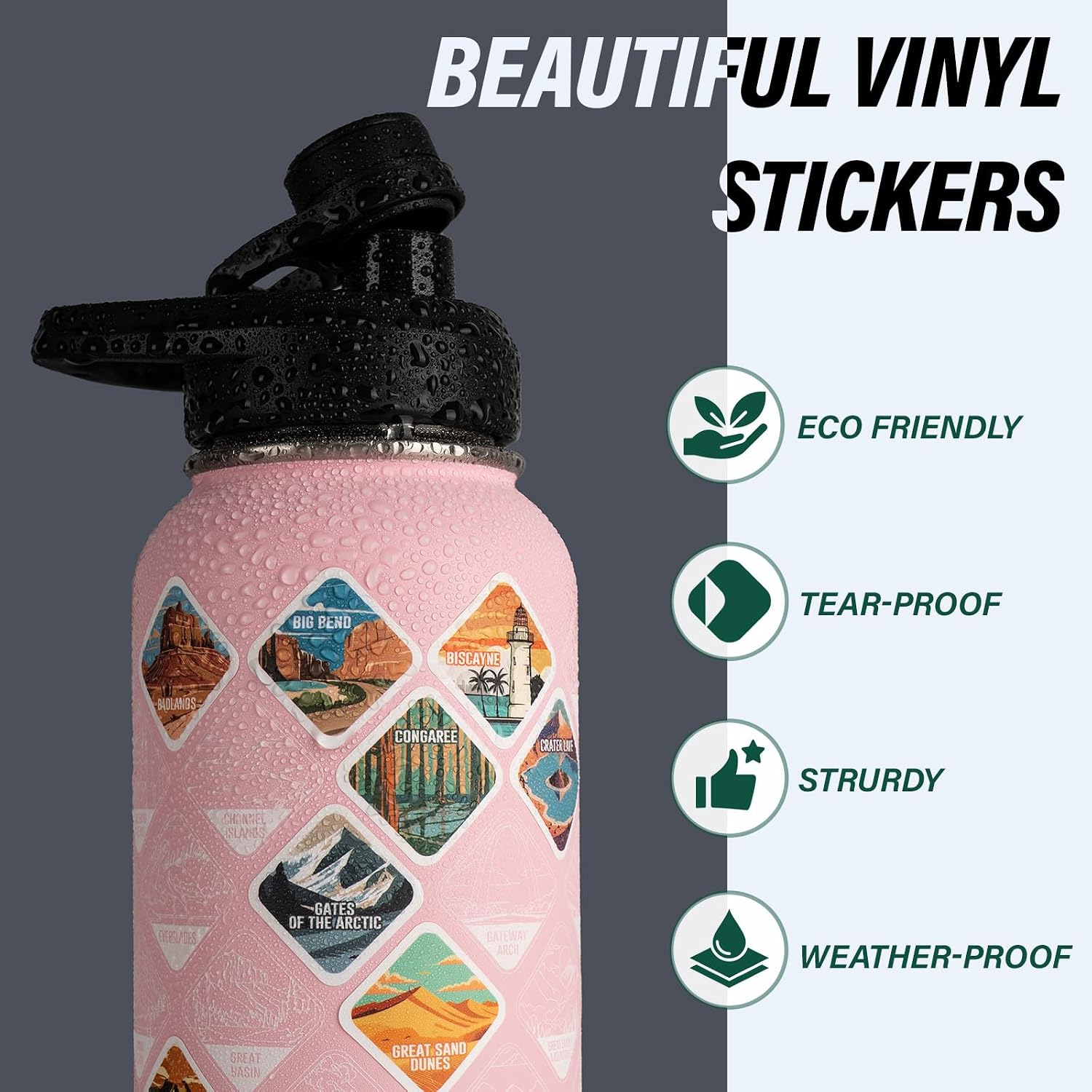 DYSANKY National Parks Water Bottle – 40 oz Insulated Stainless Steel Bottle with 63 Hand-Drawn Park Stickers, Carrier Bag, Strap & Gift Box – BPA-Free – Ideal for Hiking, Camping & Travel thumbnail