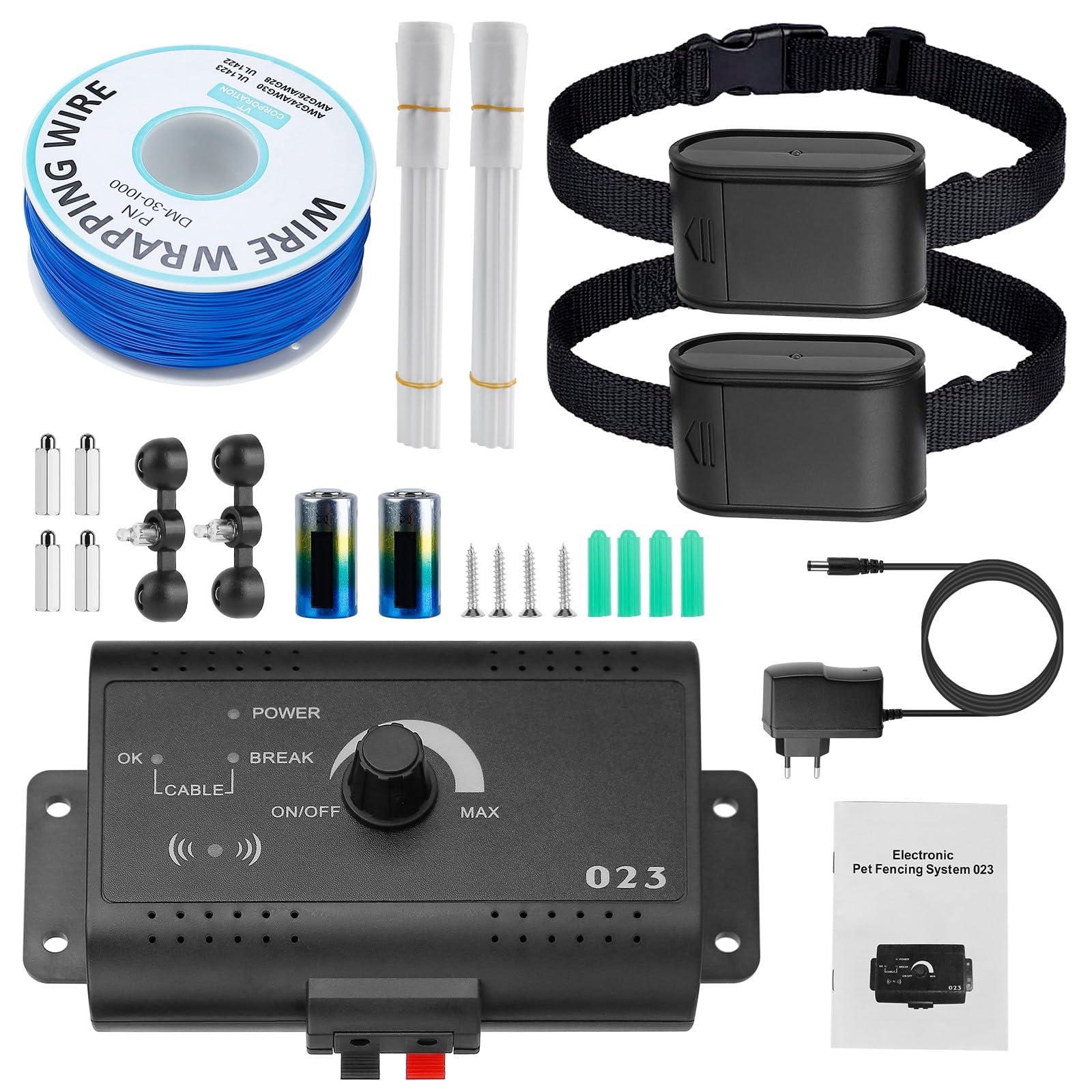 TeqHome Electric Fence for Dogs, Underground Dog Fence System with 2 Rechargeable Waterproof Collars,Tone & Shock Correction,Wireless Containment System with 984FT Boundary Wire, Covers up to 1.2 Acre