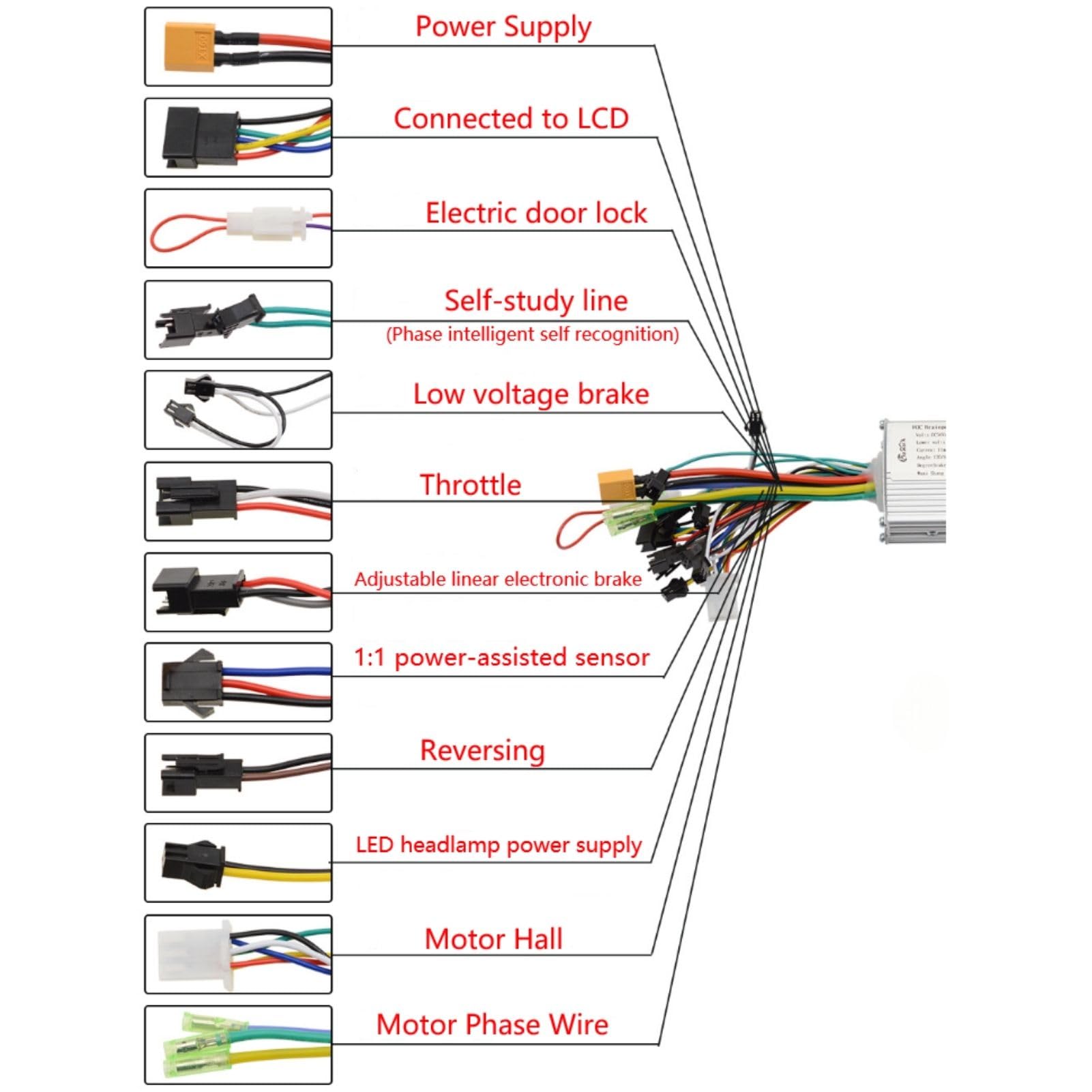Bezszczotkowy kontroler silnika, 36 V, 48 V, 60 V, 450 W, 500 W, fale, kontroler SL100, wyświetlacz LCD, kolorowy wyświetlacz do roweru elektrycznego