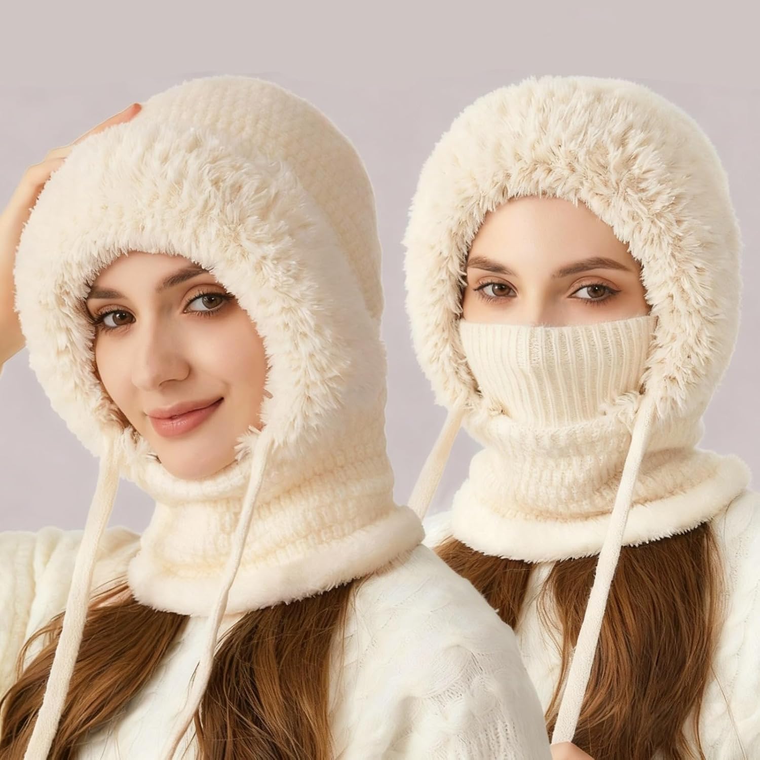 3 in 1 Beanie Hat with Scarf and Mask 3 in 1 Winter Hat for Women Balaclava Ski Mask - Image 4