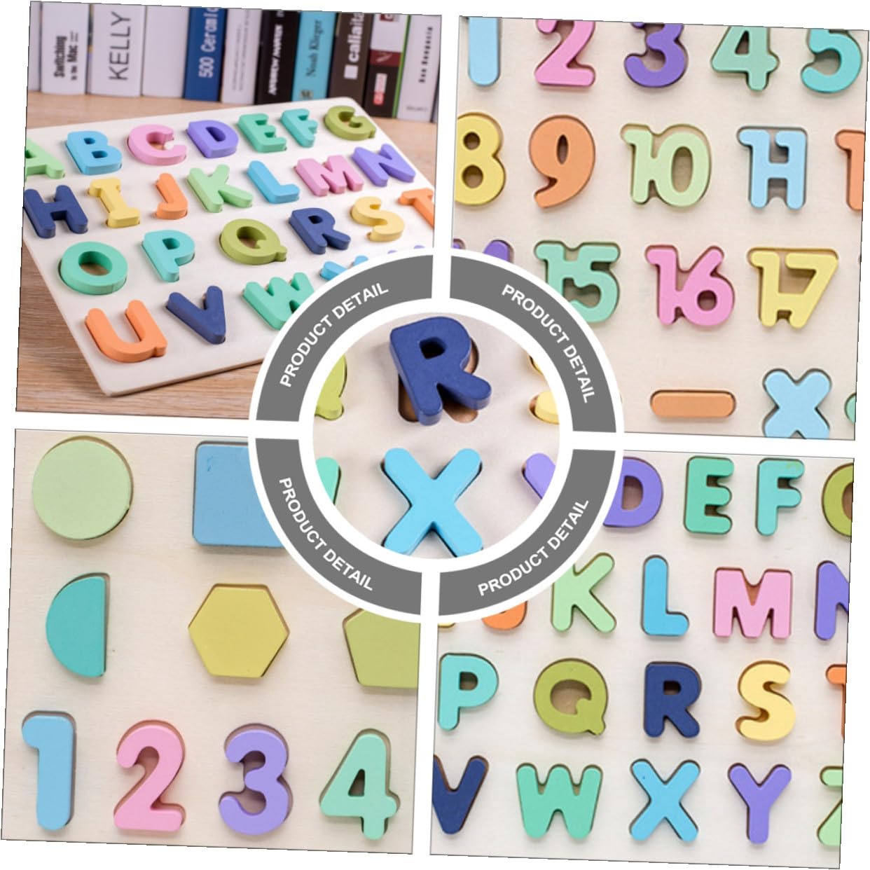 HANABASS Puzzle in Legno Colori Vivaci Gioco Educativo Lettere e Numeri Set di 4 Elementi e Design Semplice per Apprendimento Precoce e Divertimento per Ragazzo Ragazza