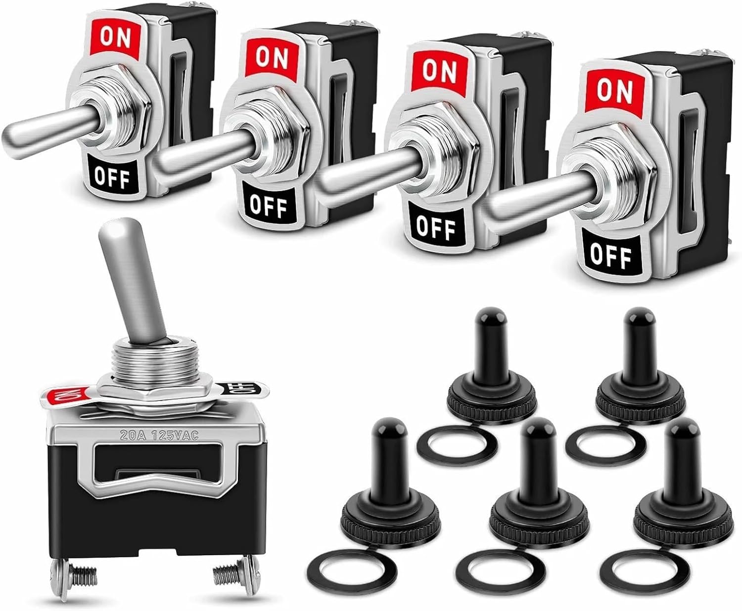 GUMMMY 5Pcs Heavy Duty Car Boat Rocker Toggle Switch 15A 250V 2Pin SPST ON/Off Rocker Switches with Waterproof Boot spst Rocker Switch