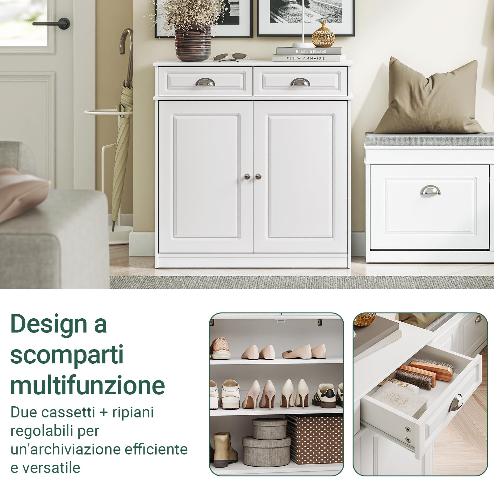 SoBuy Scarpiera Ingresso, Mobile Ingresso per 12-15 Paia di Scarpe, Scarpiera Bianca, Credenza per Corridoio, Soggiorno o Cucina, MDF (E1) - 80x35x82cm FSB104-W