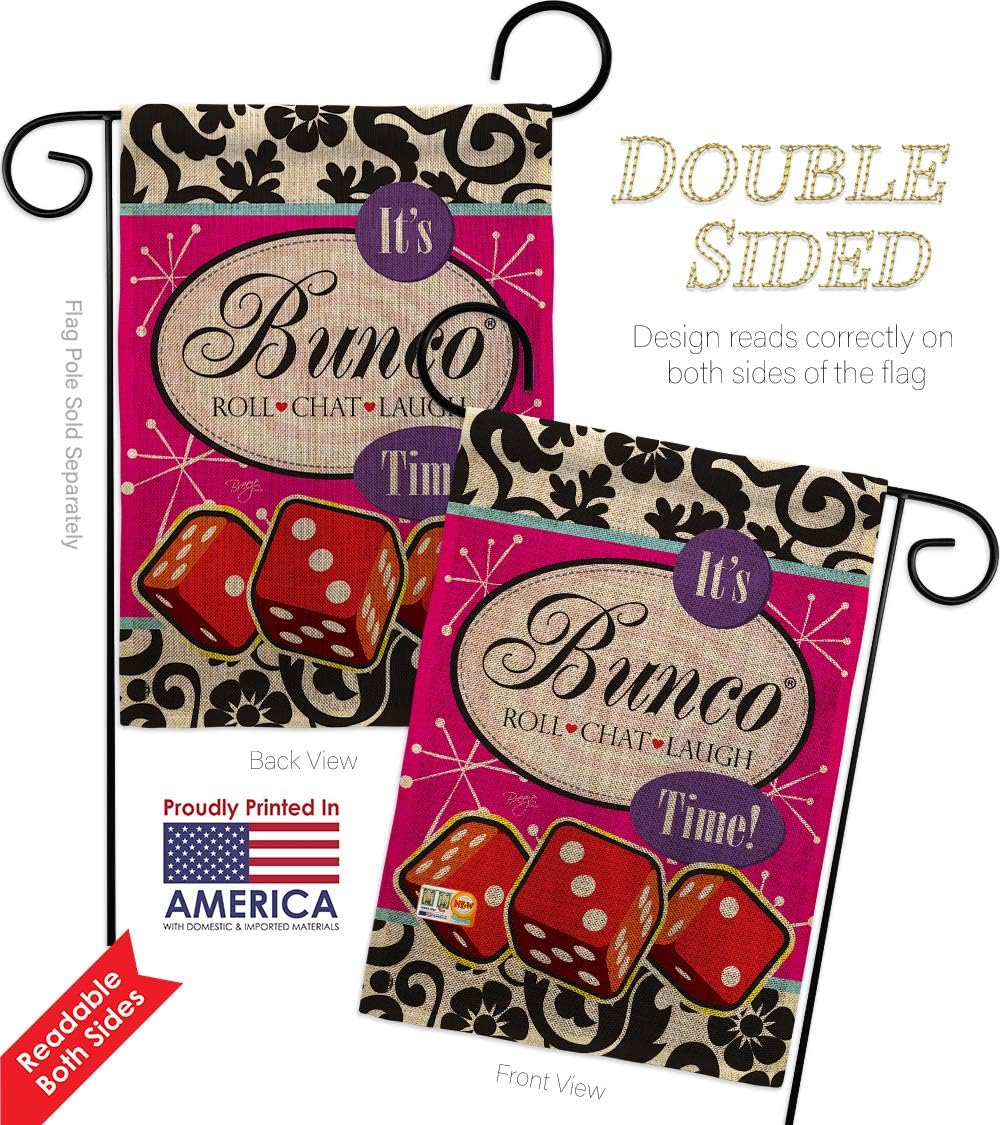 Its Bunco Time Burlap Garden Flag Interests Game Night Dice Poker Bingo Hobbies Leisure Activity Small Decorative Gift Yard House Banner Double-Sided Made In USA 13 X 18.5