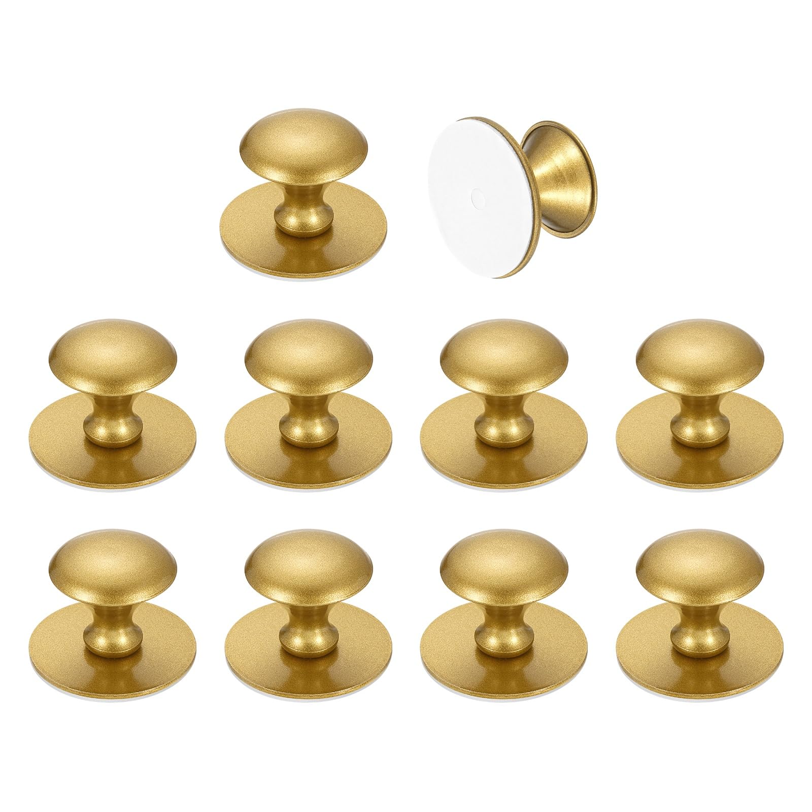 sourcing map 10 Pack Adhesive Cabinet Knobs, Stainless Steel Self-Stick Drawer Knobs, No Drilling Round Stick on Instant Handle Cabinet Pull for Wardrobe Cupboard Drawer Closet, Gold