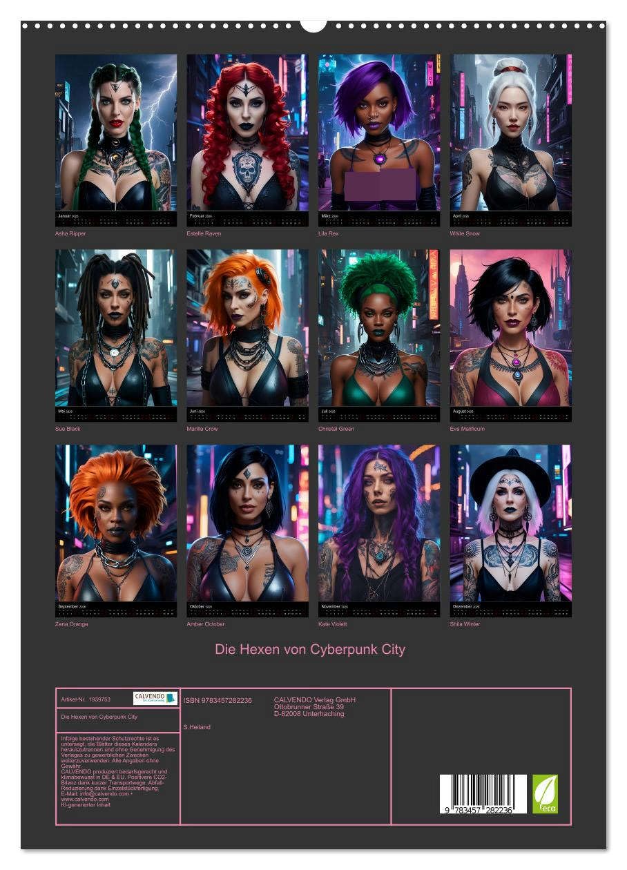 Die Hexen von Cyberpunk City (hochwertiger Premium Wandkalender 2026 DIN A2 hoch), Kunstdruck in Hochglanz: Ein Jahr voller Magie und Technologie (CALVENDO Kunst)