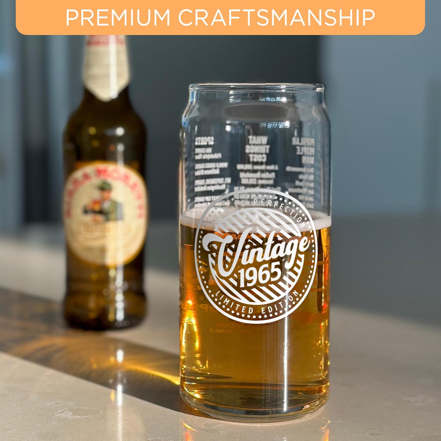 60th Birthday Gift For Men - 20 Oz Vintage - 60th Birthday Gift for Men Women - Vintage 1965 Two-Sided Beer Can Glass (1 Count) - Funny Unique Gift for His or Her 60th Birthday or Anniversary (1965) - Image 5