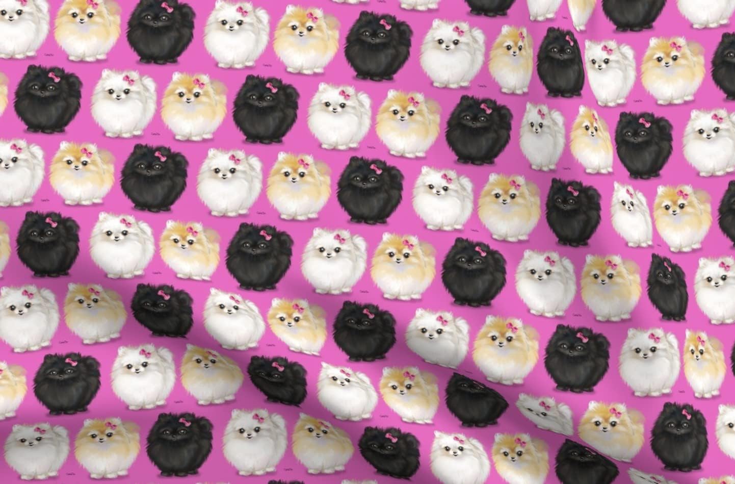 Spoonflower Fabric - Pomeranians Pink Pomeranian Dog Pet Puppy Printed on Organic Cotton Sateen Fabric by The Yard - Sewing Quilting Apparel Home Decor