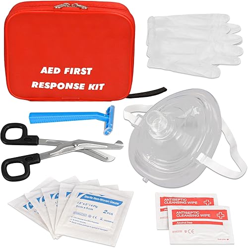 Miniatura 2 de AED First Kit con RCP, guantes, maquinilla de afeitar, tijeras, almohadillas de gasa y toallitas de limpieza para entrenamiento de DEA