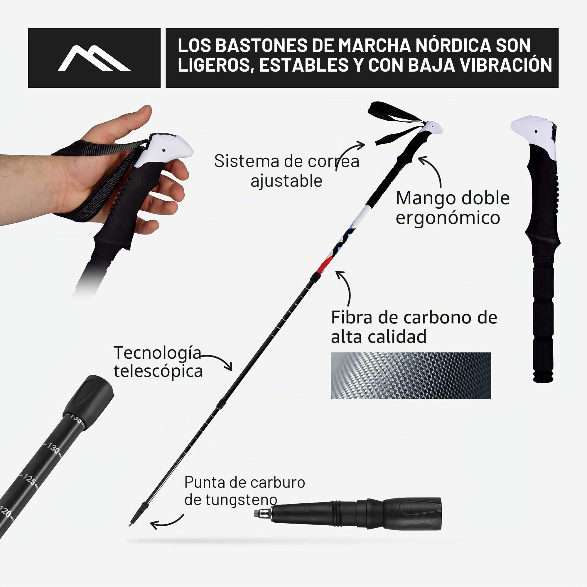Nordic Walking – Bastones de trekking de carbono premium – de carbono de alta calidad – muy ligeros – seleccionables con bolsa de transporte – Nordic Walking – Bastones de senderismo