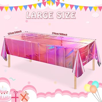 4 Pack Iridescent Pink Plastic Tablecloths, FunnyPars Shiny Disposable Laser Rectangle Table Covers, Holographic Foil Tablecloth Iridescent Party Decorations for Kpop Birthday Wedding Xmas, 54x108Inch