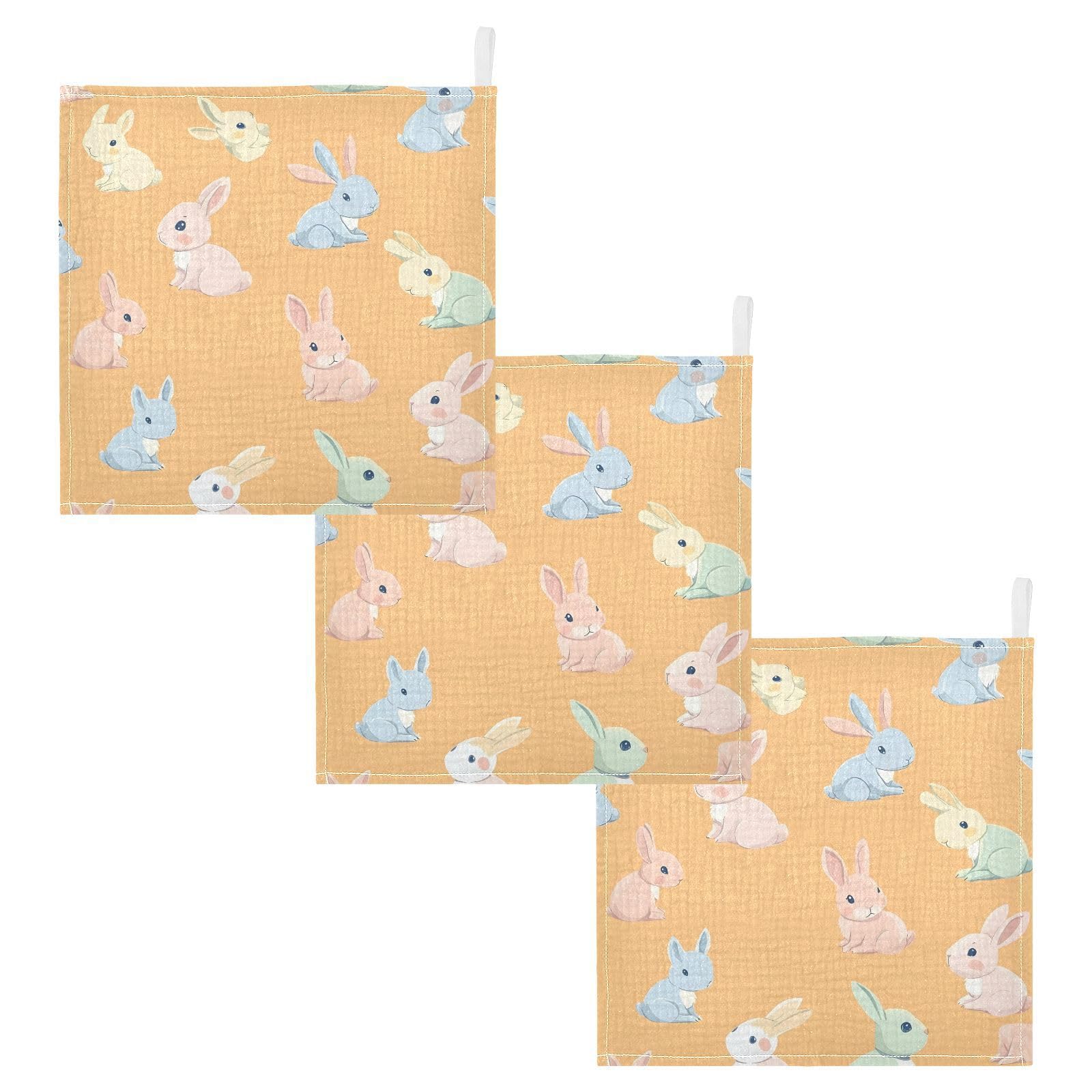 YETTASBIN Cartoon Bunnies Muslin Baby Hand Washcloths Soft Cotton Bath Face Towel 4 Layers Extra Absorbent Feeding Burp
