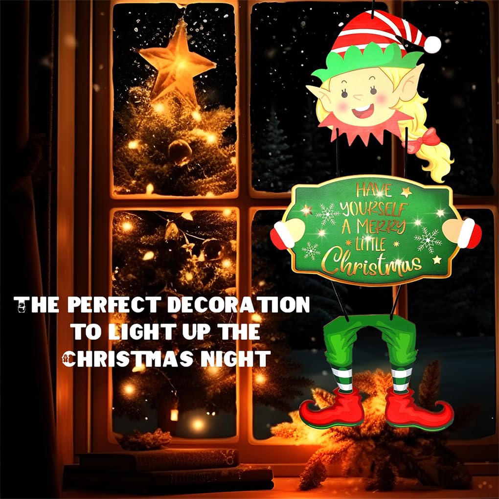 Letrero de Puerta con luz LED de niña elfa para Madera navideña, Puerta para Madera Encantadora, Regalo Feliz Navidad, excelente Servicio al Cliente