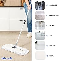 Vista 6 de Trapeador de polvo comercial – Barredora de piso de 30 pulgadas para madera dura, cabezal de trapeador de algodón reutilizable, mango extensible