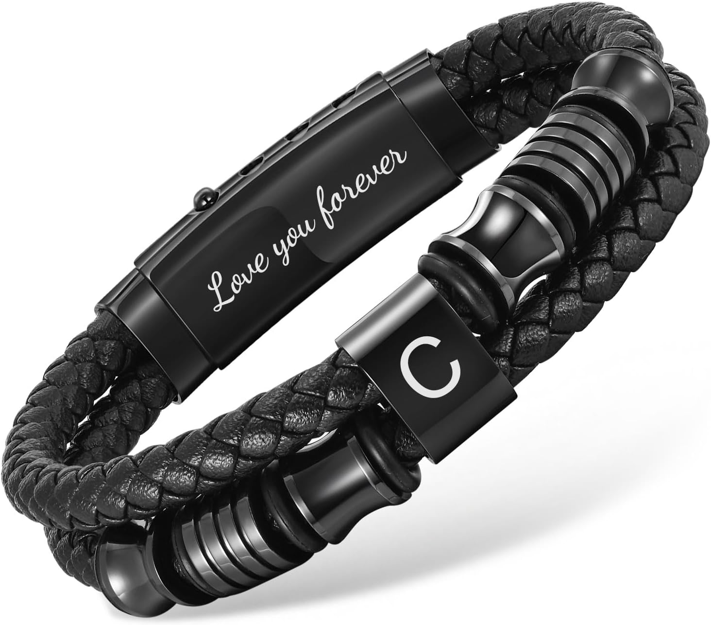 Initial Braided Leather Bracelets for Men - Double-Row Braided Mens Leather Bracelet Adjustable Wristband Initial Bracelet with Stainless Steel Clasp Unique Jewelry Gifts for Husband Dad Friend Son
