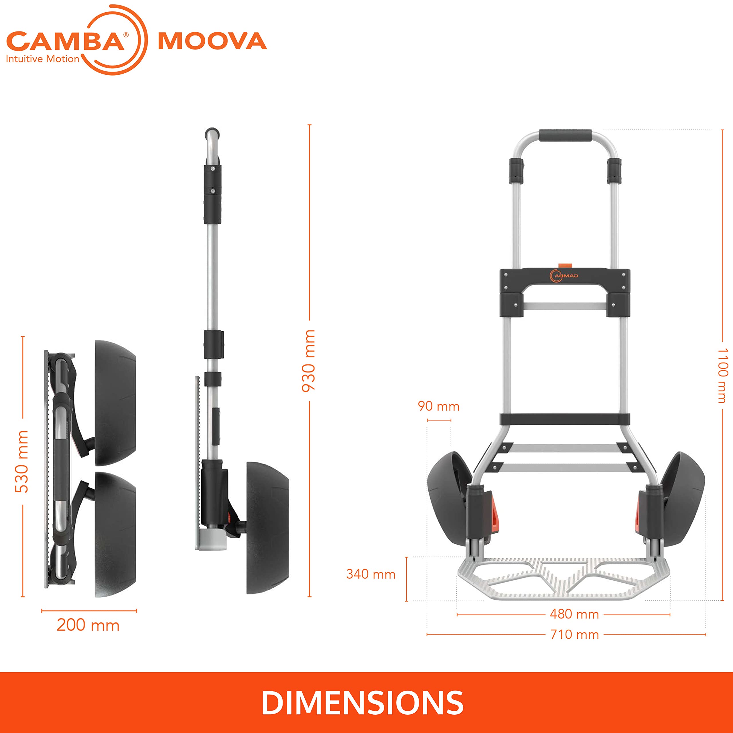 CAMBA Moova Diable Pliable; Chariot Pliant; Technologie de Roue d'Escalier; Capacité de Charge de 100kg