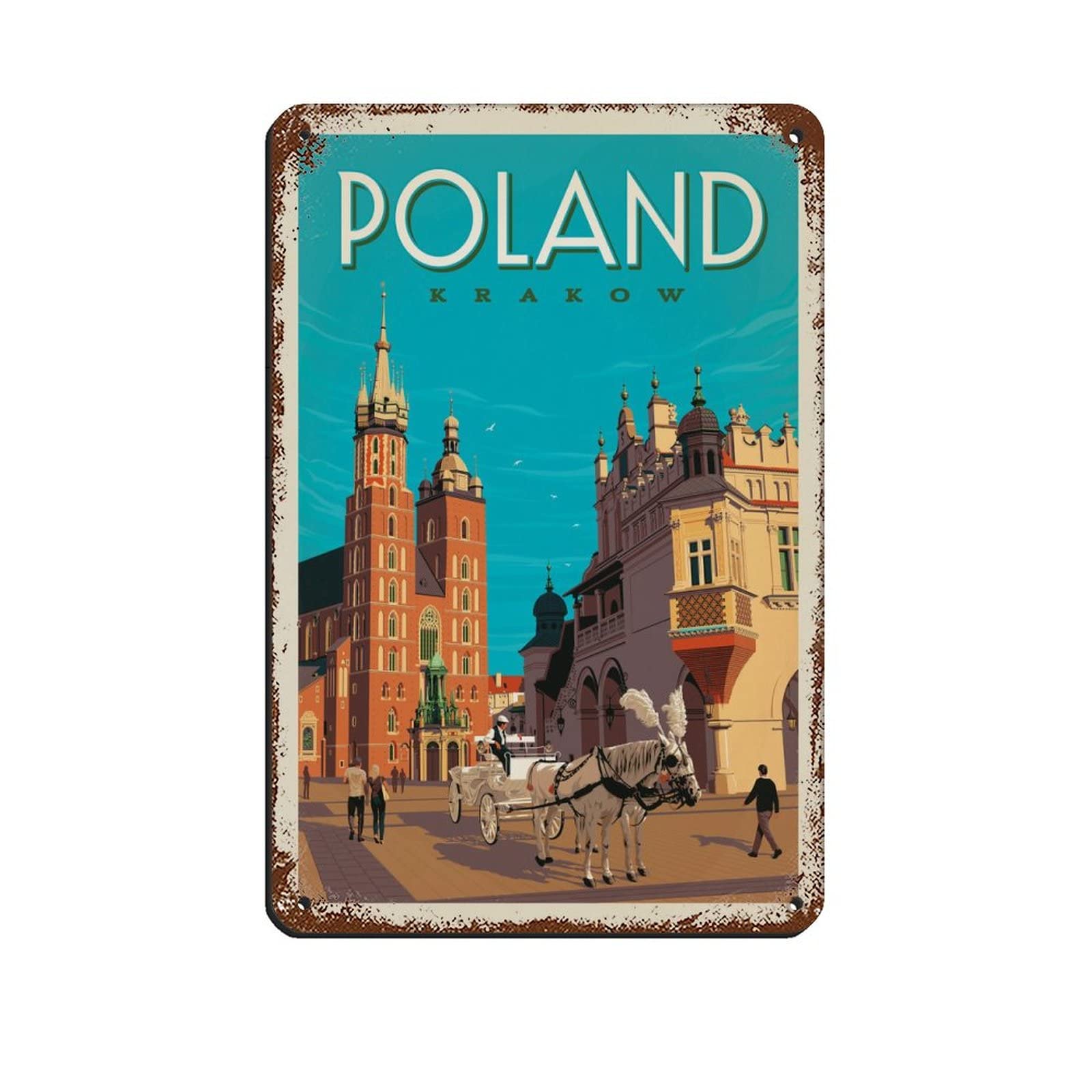 Ekmcl T379 Metal Signs Retro Poland Krakow Home Kitchen Restaurant Wall Club House Decoration Travel Tin Signs 15 * 30Cm