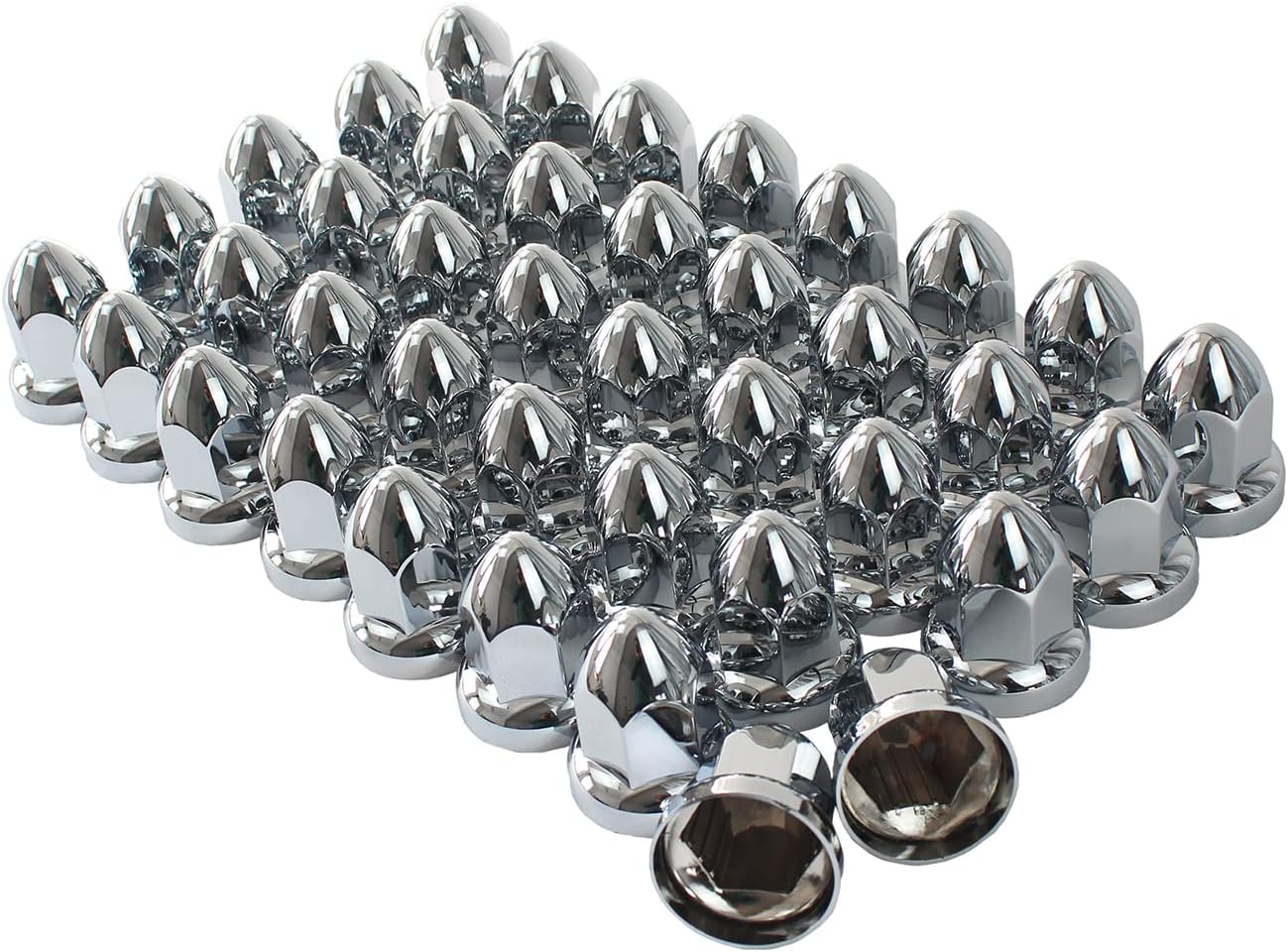 33mm Chrome ABS Plastic Lug Nut Covers Caps with Flange Push on Bullet for Semi Truck (40)
