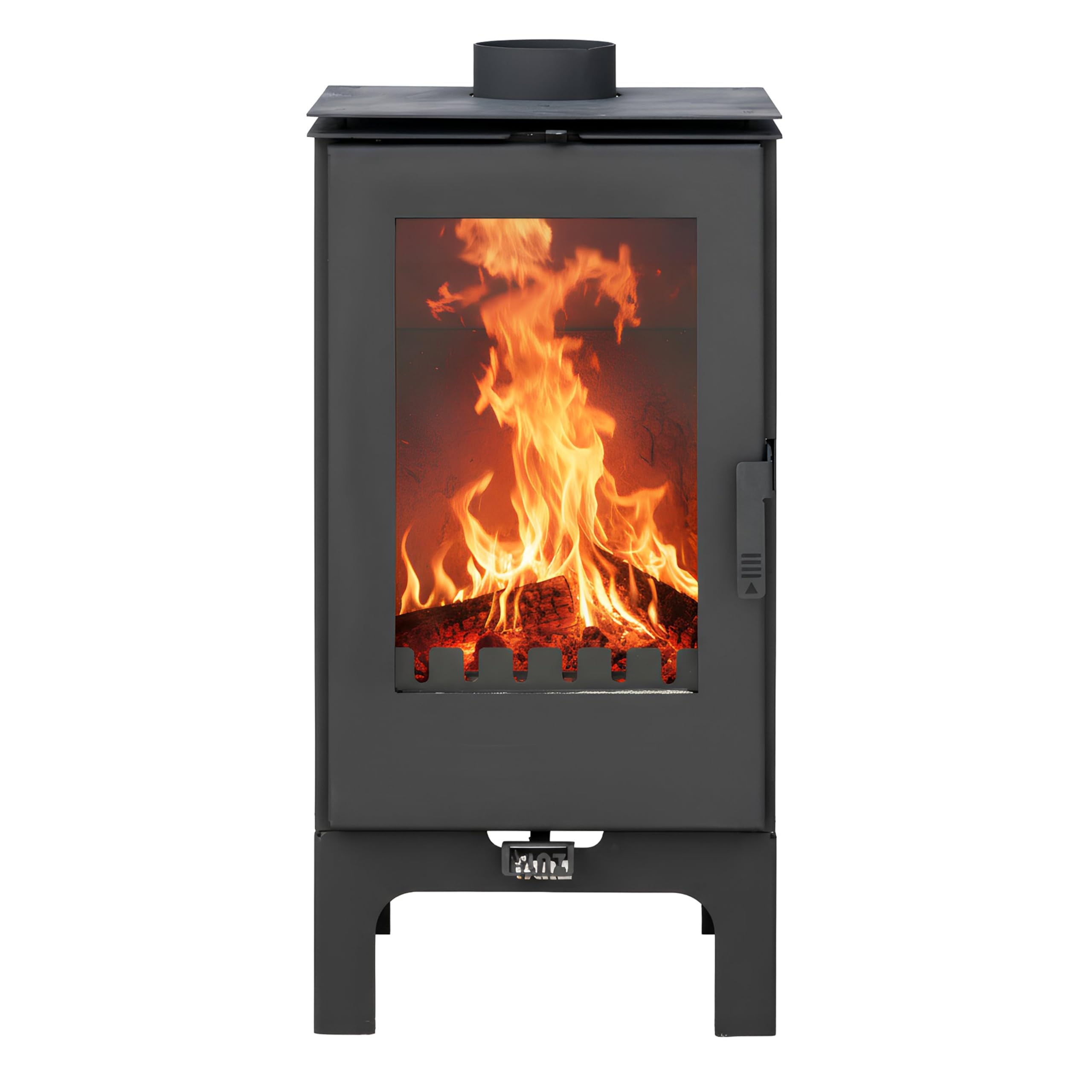 ALAZ K8M-L Kaminofen 9 kW – Holzofen Schwarz | Brennraum mit Schamott, großes Sichtfenster & Aschefach | Für Holzscheite bis 50 cm | Energieeffizienzklasse A
