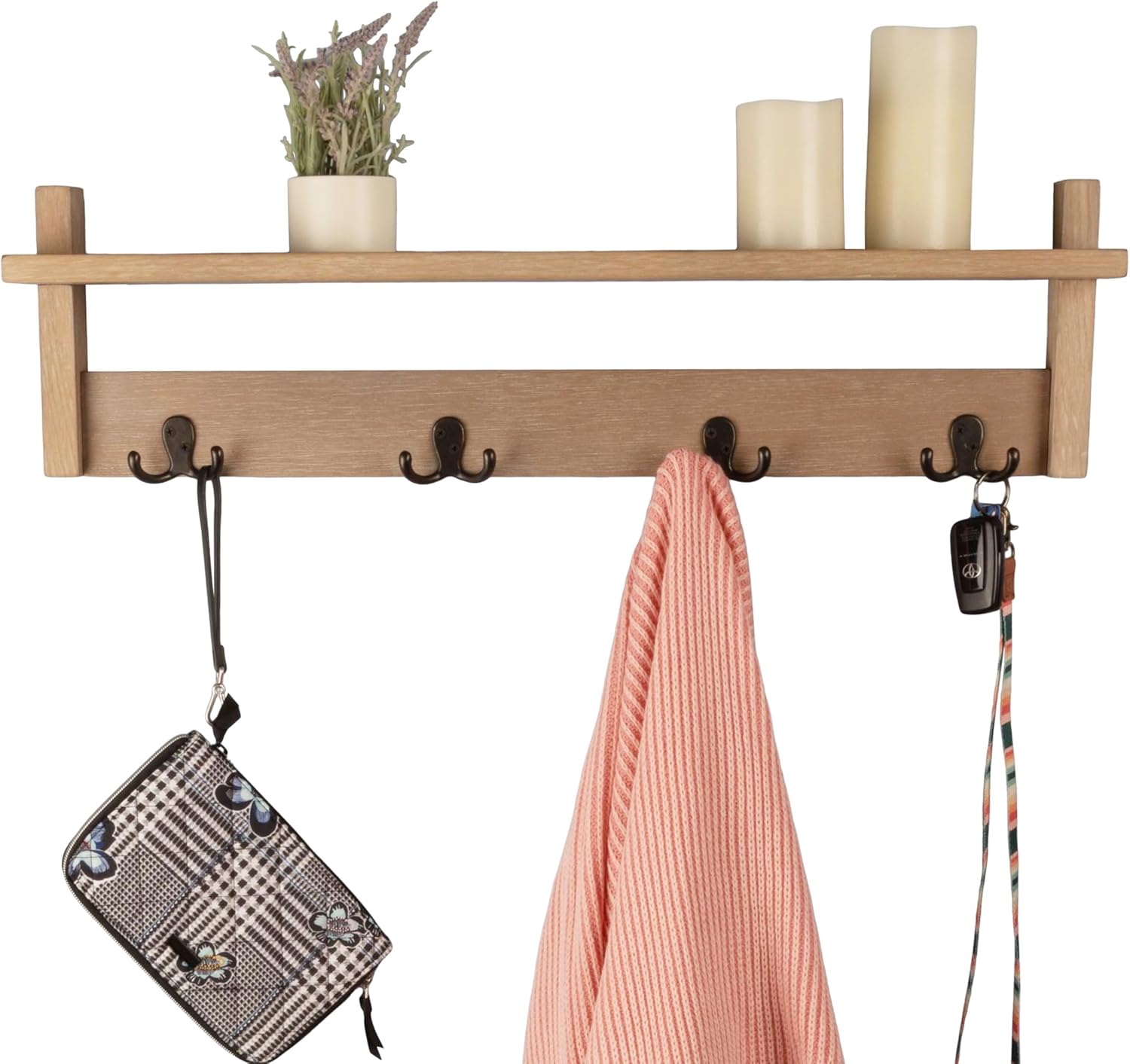 Lavish Home Coat Rack with Shelf - Wall Mount Shelf with 4 Hooks for Purses, Jackets and Keys - Coat Rack for Entryway, Mudroom, or Hallway (Brown)