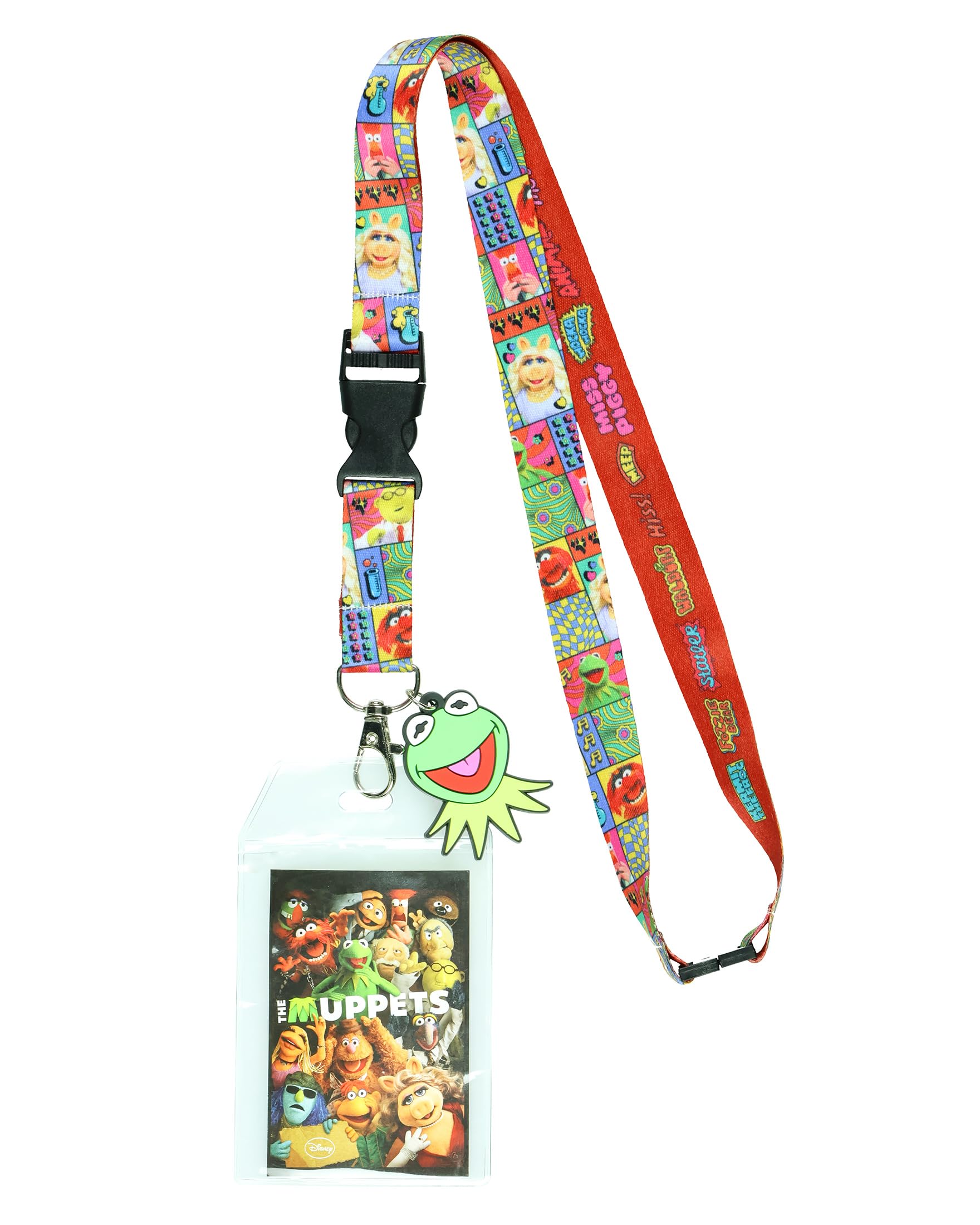 The Muppets Cast Character Design Lanyard with Clear ID Badge Holder and 2" Rubber Kermit The Frog Charm