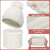 Vista 3 de 8 piezas de gorro de invierno con pompones para mujer, gorro de punto cálido, calentadores de cuello, bufandas, guantes de pantalla táctil, conjunto