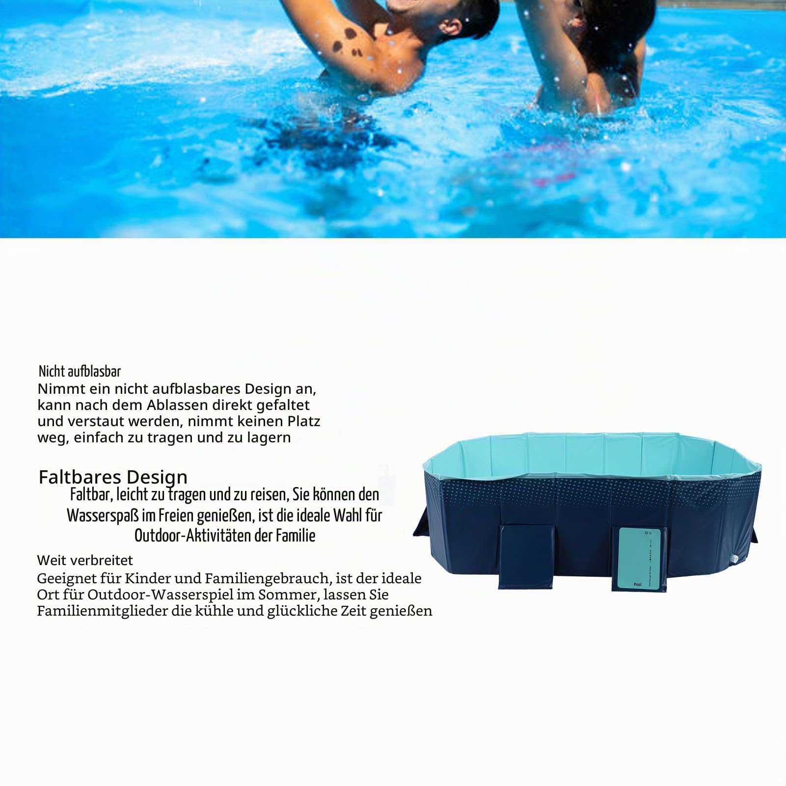 HEEPDD Tragbares Schwimmbad, PVC-Faltbecken für und Haustiere, 2,1 M, 6,9 Fuß, Zusammenklappbare Badewanne, Auslaufsicheres Planschbecken für den Familiengebrauch Im Hinterhof Im Freien (1,85 m/6,